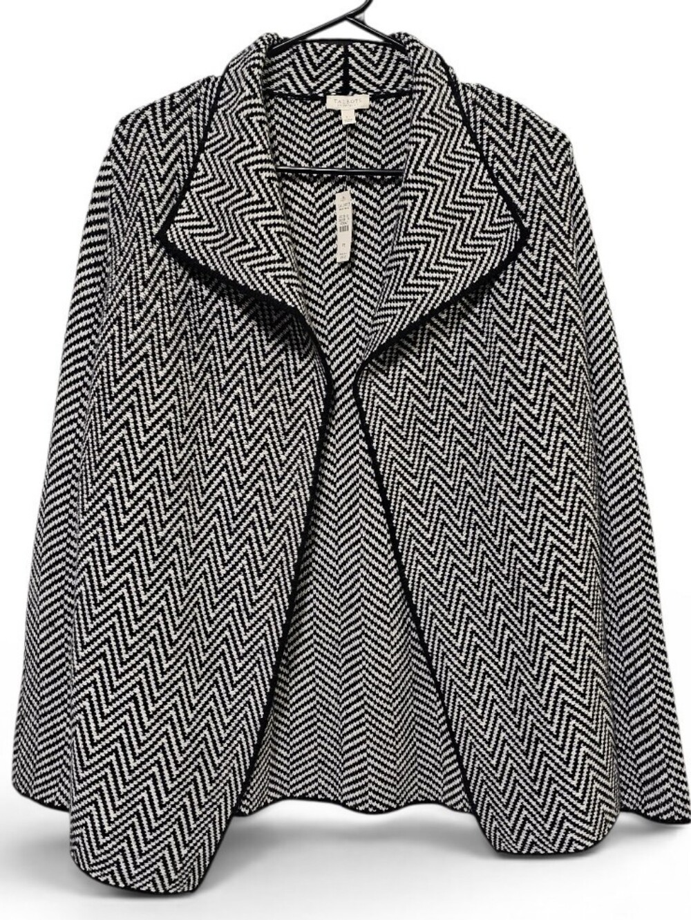 Talbots Petites Open Front Cardigan Sweater Black & White Chevron NWT Size SP
